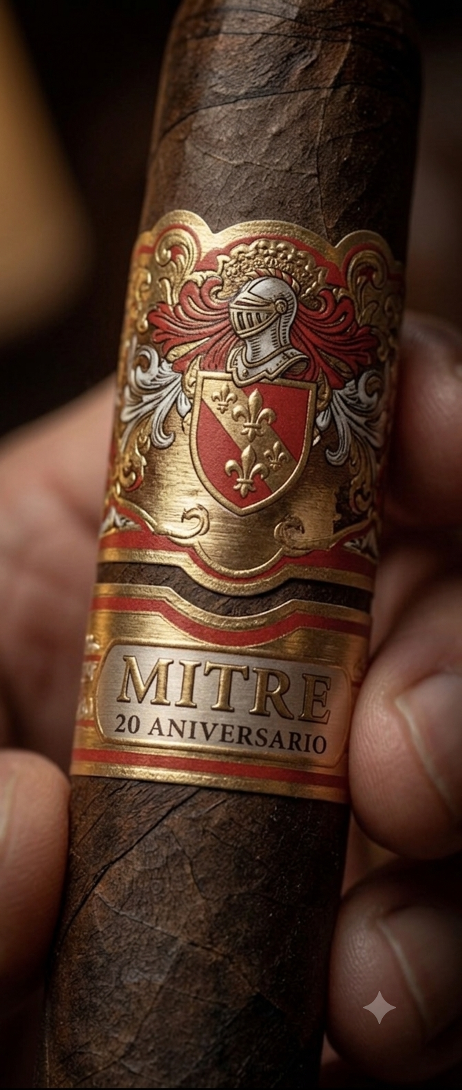 Mitre 20 Aniversario — anilla dorada sobre capa oscura